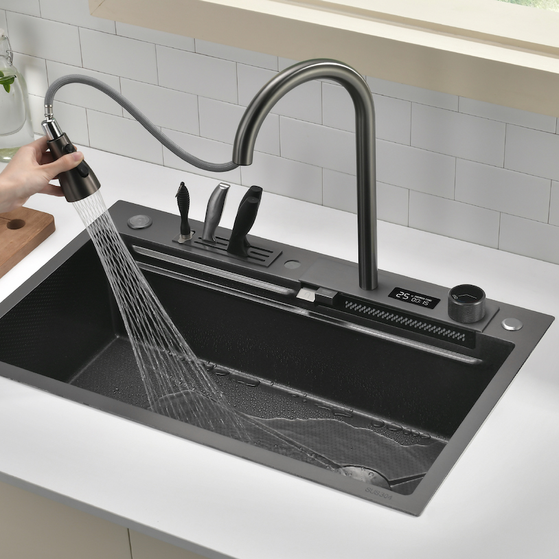 YOSEMITE | Workstation Kitchen Sink Kit with Waterfall Faucet & Digital Temperature Display - SKS2303